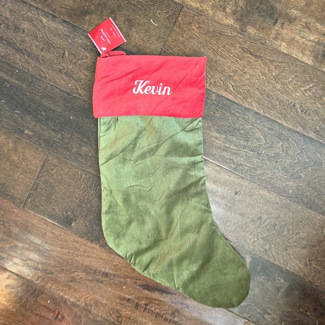 NEW POTTERY BARN Classic Medium Red Green Velvet Christmas Stocking