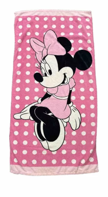 Disney Minnie Mouse Pink Girls Towel Beach Pool Bath Poka Dots 54inch X27 Inch