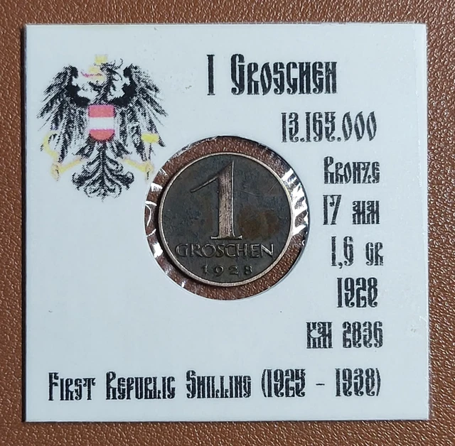 1928 Austria First Republic  - 1 Groschen - Bronze Coin -  KM 2836 #140