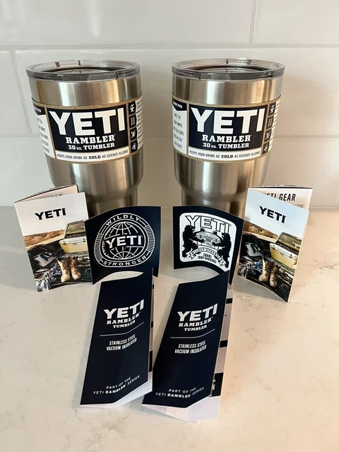 (2) Yeti Rambler Stainless Steel Mug Cup Insulated 30oz Tumbler w/ Standard Lids