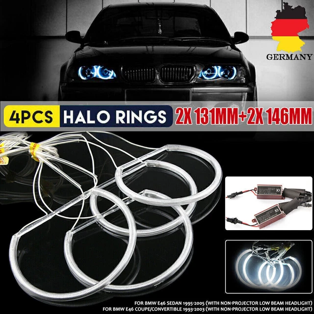 DXXLED 131 146 LED Angel Eyes Halo Ring Lighting Kit Compatible Daytime Running Lights White And Turn Signals Amber For BMW E46 3 Series Non Xenon Headlights Trims, 131x2 And 146x2