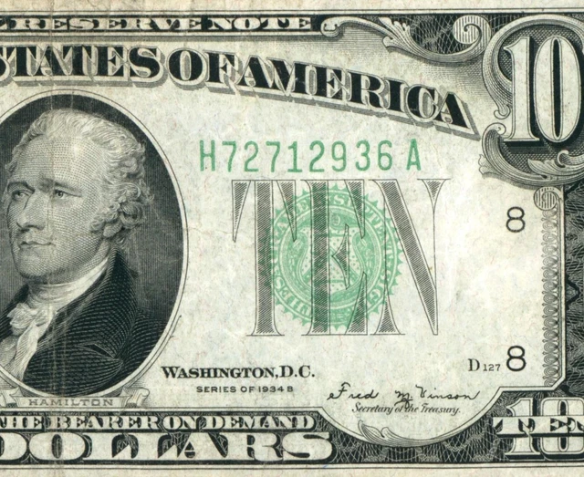 $10 1934 B Federal Reserve Note ** DAILY CURRENCY AUCTIONS COMBINED SHIPPING