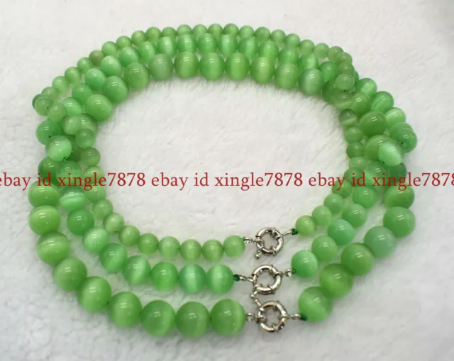 6/8/10mm Natural Light Green Opal Cat's Eye Round Gemstone Beads Necklace 16-36"