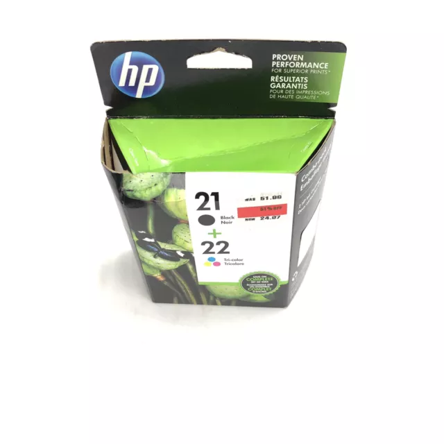 HP 21 Black and 22 Tri Color Ink Cartridges Genuine Deskjet (Expired 6/2022)