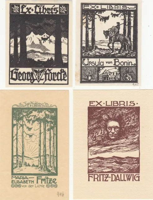 4 Exlibris Bookplate Fritz Bötel 1896-1984 Konvolut Lot 1