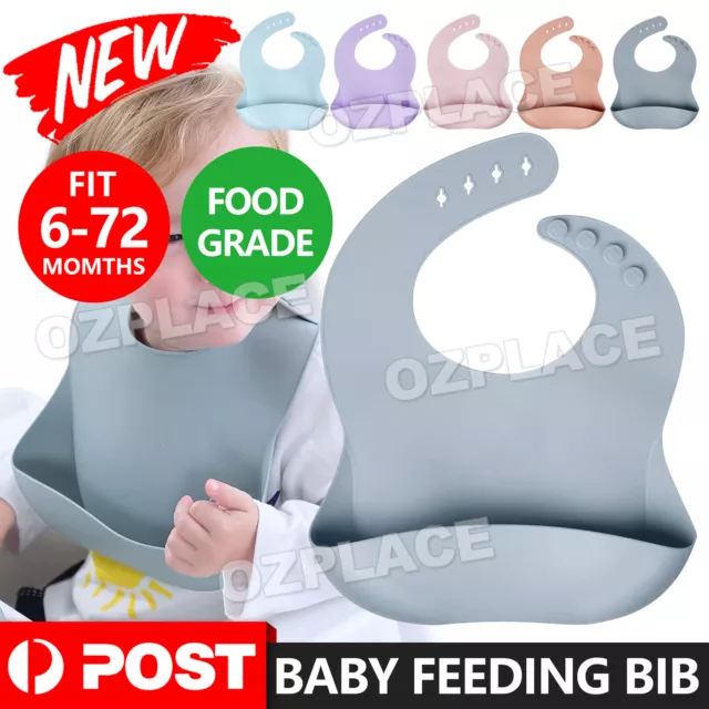 Baby Feeding Bib Apron Smock Waterproof Silicone Boy Girl 0-6 Toddler Kid Infant