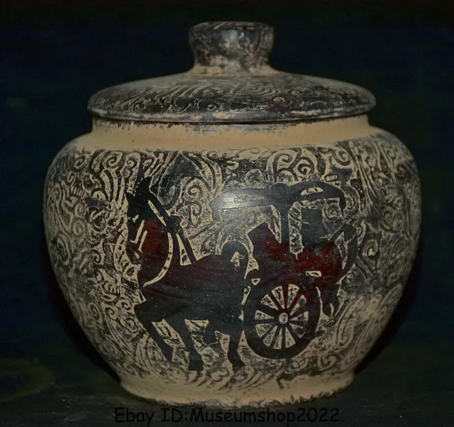 5.6" Qianlong Marked Old Chinese Ancient Jade Dynasty Carriage Jar Pot Kettle