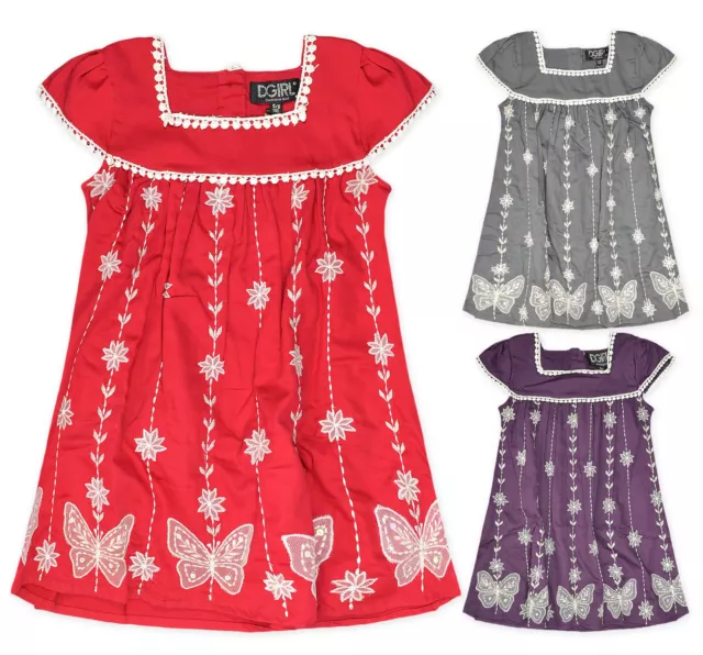 Girls Dress Short Sleeved Floral Cotton Party Dresses Kids New Age 2 - 9 Years