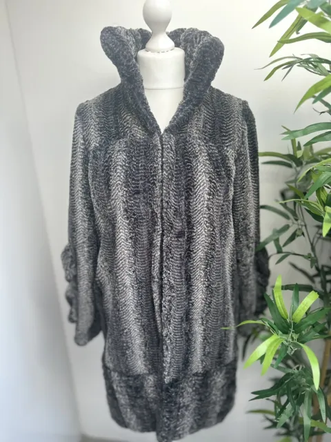 ANNA SUI Grey Textured Faux Fur Coat Mid Length Size 2 Small UK10 Fully Lined 3