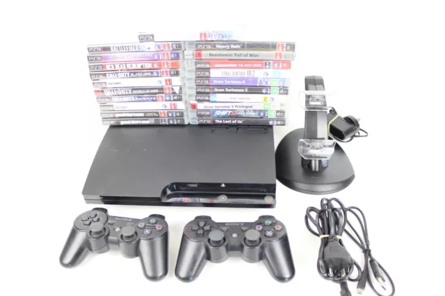 Sony PlayStation 3 PS3 Slim 160GB Console 2 Controllers 21 Game Bundle