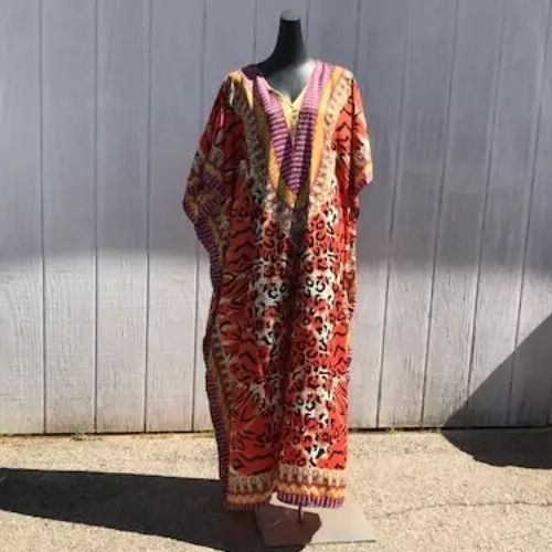 Womens Caftan Beach Resort Boho Chic Bengali Print Maxi Dress One Size Dress