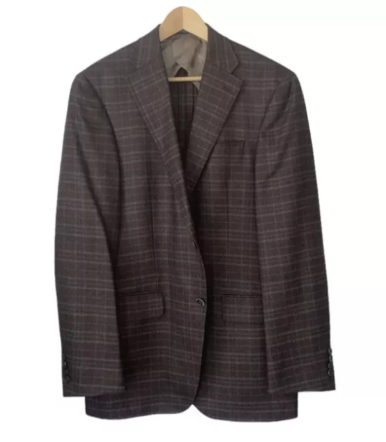 Hart Schaffner Marx Sport Coat Jacket Blazer Brown Blue  Windowpane Check 42L