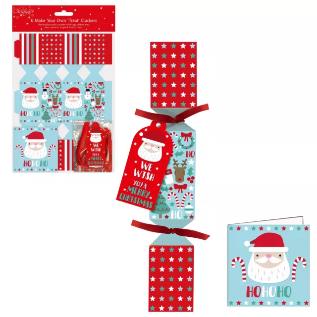 6 Paquet Faites Votre Propre Traiter Noël Cracker Kit Et Cartes - Santa Design