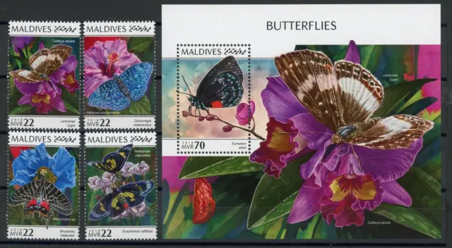 Malediven Einzelmarken 7933-7936 + Bl. 1252 postfrisch Schmetterling #HF408