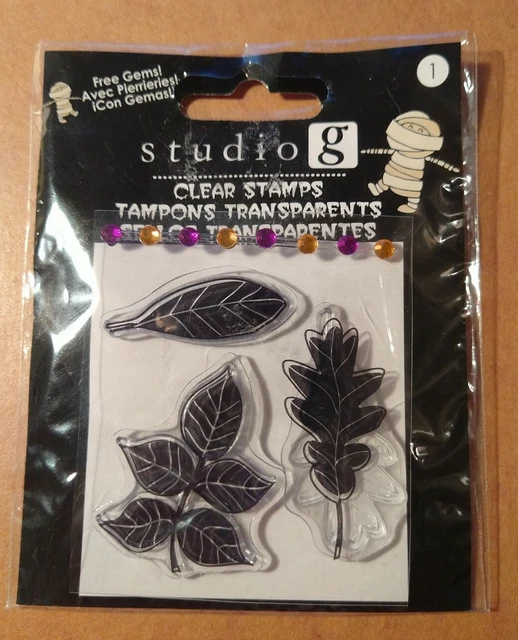 STUDIO G Clear Cling Stamps - 3 Different Fall Leaves with Gemstones