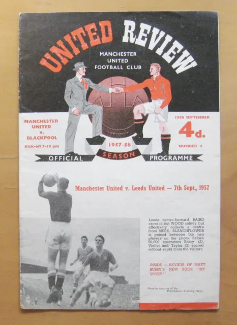 MANCHESTER UNITED v BLACKPOOL 1957/1958 *Exc Cond Programme + Token - Munich*