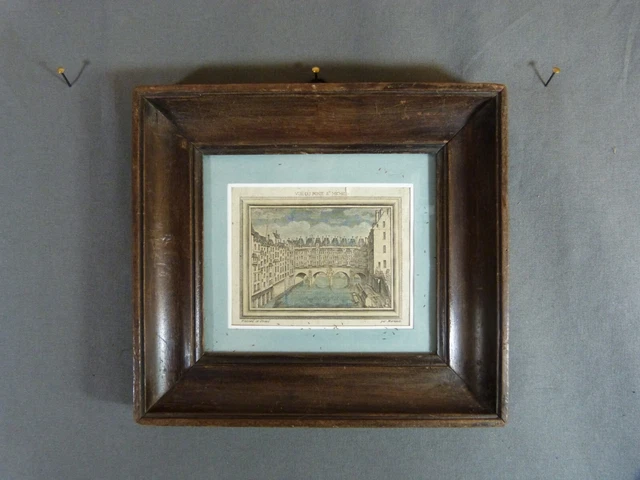 Original color engraving, by Martinet, view of the Pont Saint-Michel Paris 1750