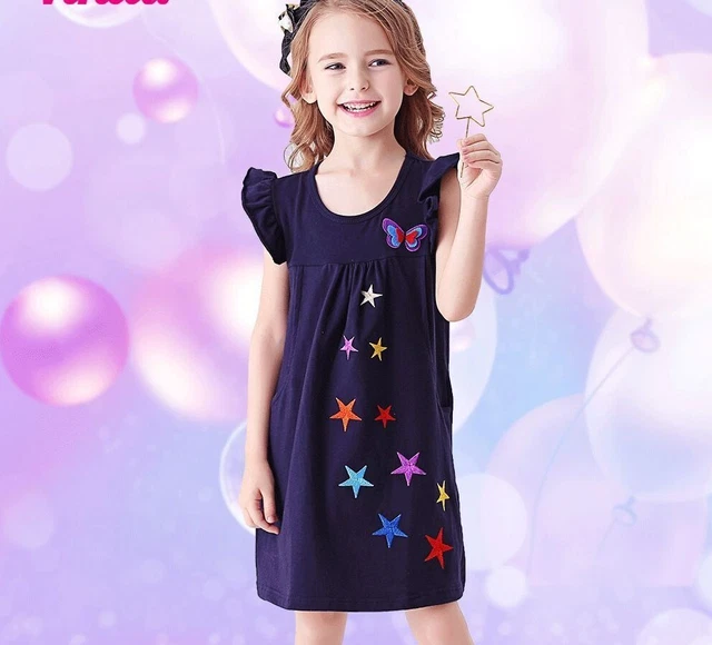 Maniche Corte Abito per Bambini Principessa Cotone Vestiti Casual Patchwork