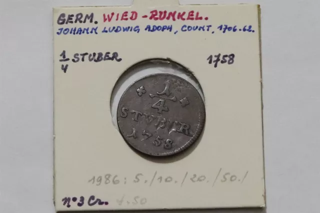 🧭 🇩🇪 Germany Wied - Runkel 1/4 Stuber 1758 B66 #769