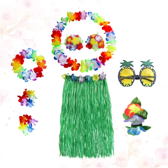 1 set Hawaii Tropical Hula Grass Jupe De Danse Soutien-gorge Bracelets De 6