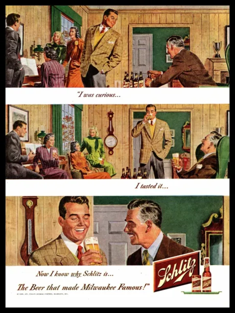 1948 Schlitz "I Know Why It's The Beer That Made Milwaukee Famous" Print Ad