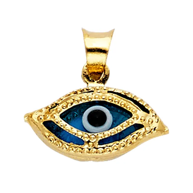 14K Solid Yellow Gold Evil Eye Pendant For Men Women Evil Eye Pendant