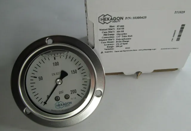 Hexagon Agility 10300425 Pony Tank Cng Gas/Fuel Low Pressure Gauge 0-200 Psi