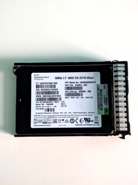 Hp 400Gb 6G Sata 2.5'' Sff Wi-3 Sc Ssd - 872512-001 872355-B21