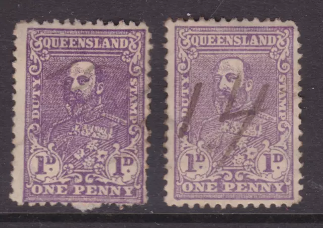 Queensland 1901-1910 1d Violet EDWARD VII DUTY STAMP X2 USED (MJ80.6)