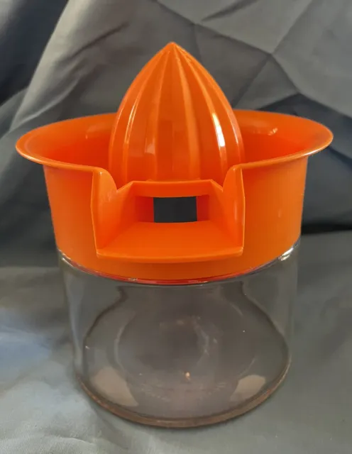 Exprimidor de mano vintage Gemco cítricos escarpador tapa de plástico naranja contenedor transparente