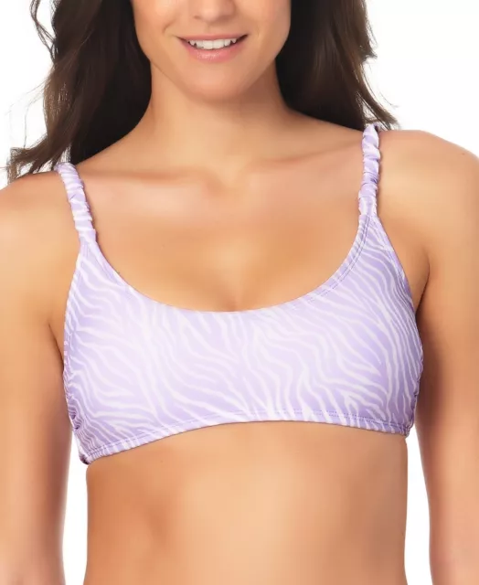 MSRP $20 California Waves Juniors' Smocked-Strap Bikini Top Purple Size XL