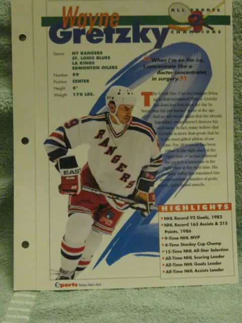 WAYNE GRETZKY 1994 All-Sports Champions Scorecard glossy 2-page spread mint