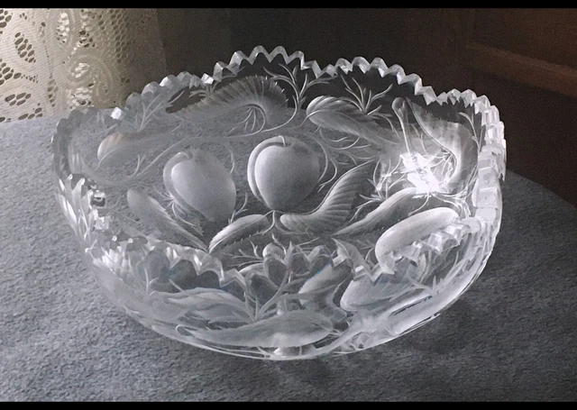 Antique ABP Intaglio Cut Glass FRUITS Pentagon BOWL tuthill hawkes era