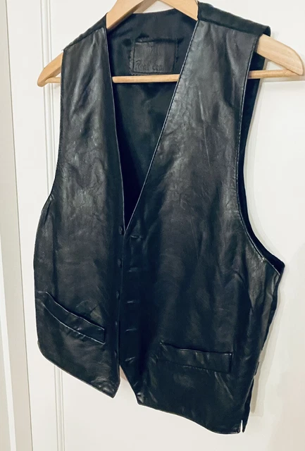 Cappotto vita biker vintage in vera pelle e raso fibbia posteriore da uomo S