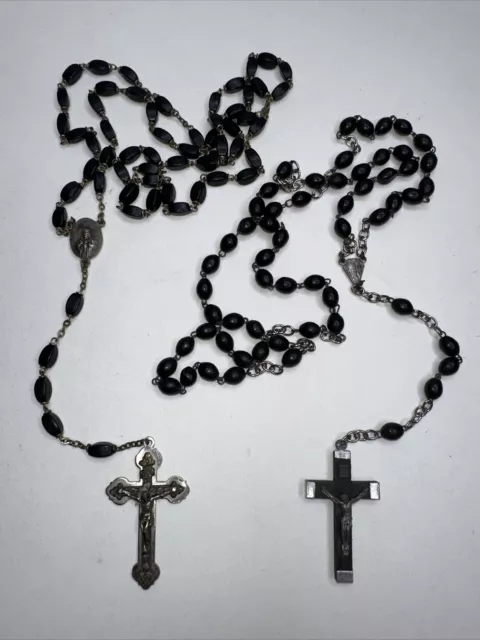 VTG Roma Italy Rosary Black Beads Religious Catholic Cross Jesus