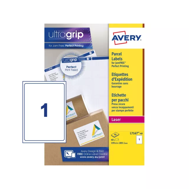 Avery L7167 Self Adhesive Parcel Shipping Labels, Laser Printers, 1 Label Per A4