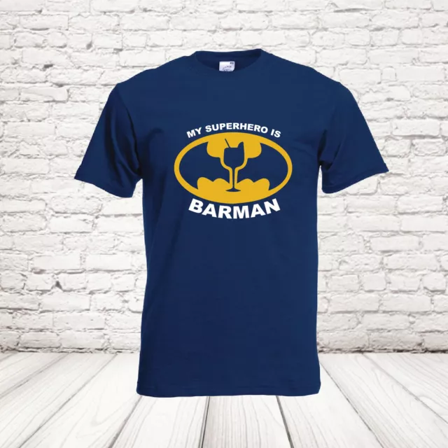 Superhero Barman Maglietta Divertente T-shirt Tshirt Personalizzata Ironica Uomo