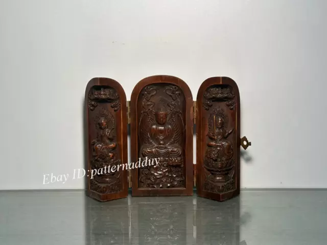 “华严三圣” Old Collection Three Open Box Huangyang Wooden Handcarved Ornaments