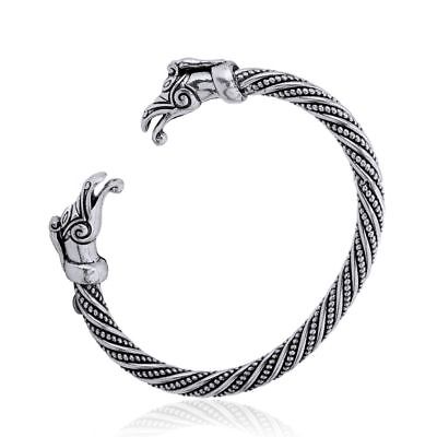Ancient Viking Raven Crow Head Celtic Knot Dragon Cuff Boho Style Cuff Bracelet