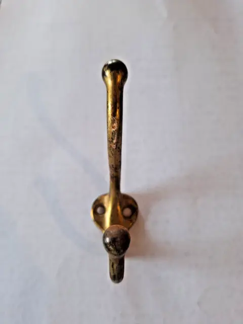 Old Coat Hook School House Farm Vtg Rustic Tarnished Solid Brass MULTIPLE AVAIL. 2