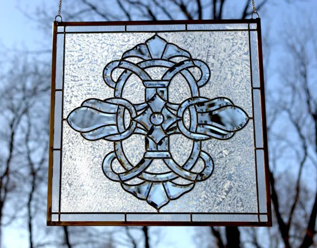 Handcrafted stained glass Clear Beveled window panel 24" x 24"