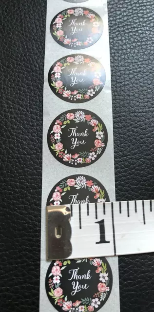 50 Black Round Thank You Floral Sticker Craft Occasion Gift Scrapbook B2G1Free