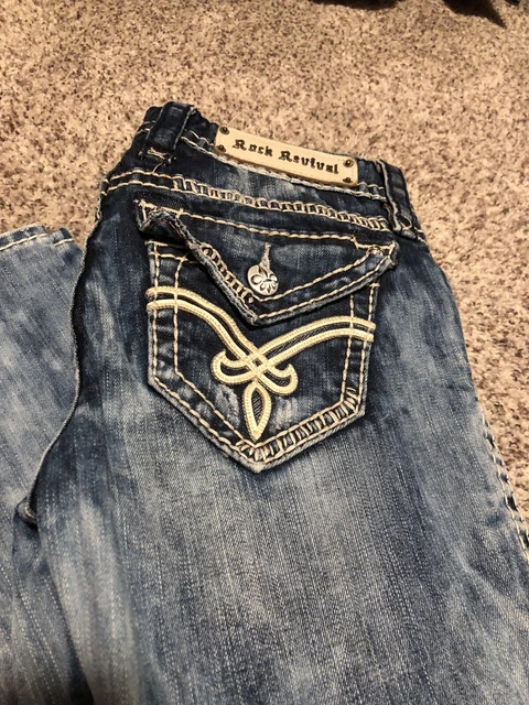Jean Femme Rock Revival Elaina Bootcut - Taille 28, 100% Coton, Bleu, Occasion Très Bon état