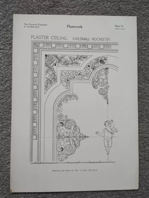 Gipsdeckendetail in Rochester Guildhall - antiker Druck - 1928