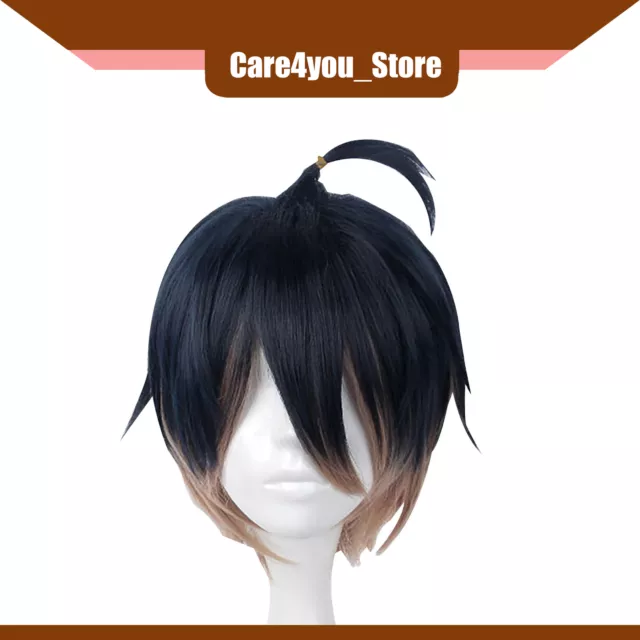 Item of 1 Women 14" Straight Hair Wigs Black Gradient Blonde Wigs with Wig Cap