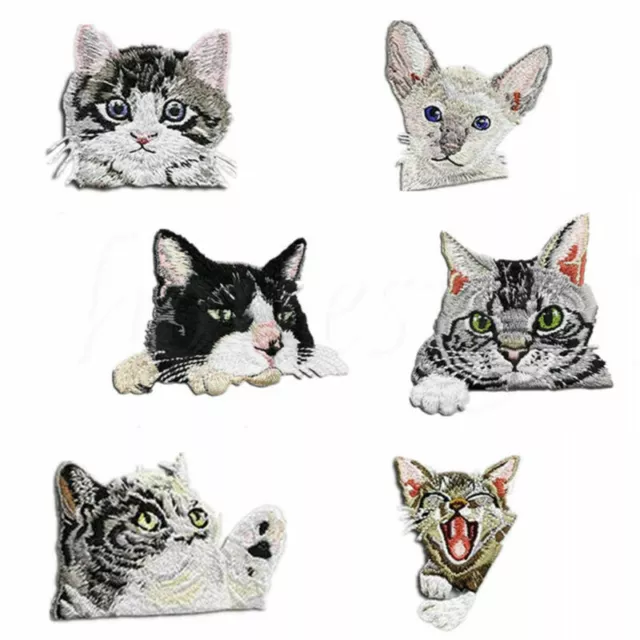 1pc Cat Head Embroidered Iron On Patch Badge Bag Hat Fabric Applique DIY Craft