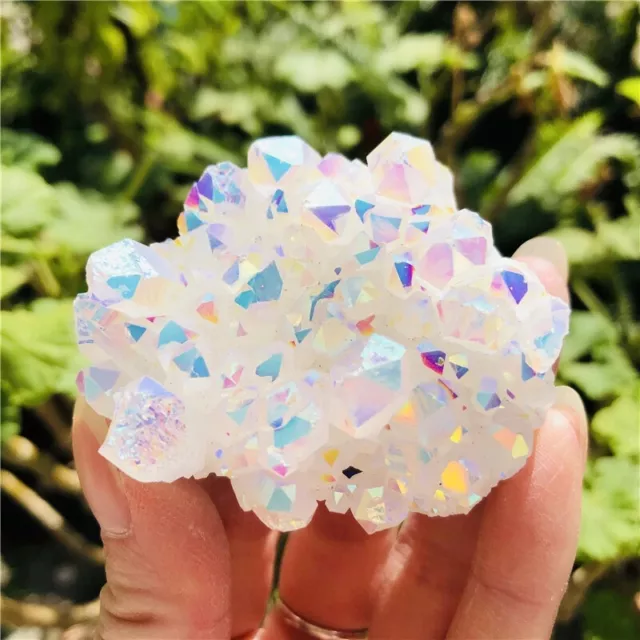 Natural Rainbow Angel Aura Quartz Cluster Vug Gemstone Healing Crystal Specimens