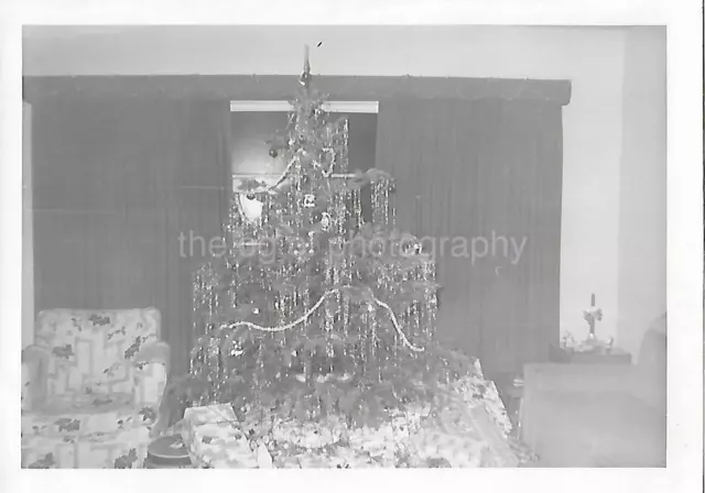 CHRISTMAS TREE Vintage FOUND PHOTOGRAPH bw FREE SHIPPING Original Snapshot 04 4