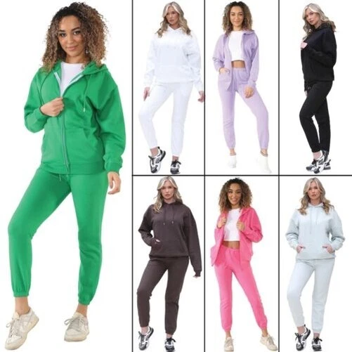 Enzo Donna Tuta da Ginnastica 2pcs Set Manica Lunga Oversize Felpa a Coste Fondo