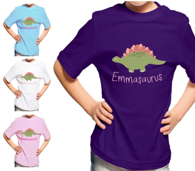 Kids Personalised Dinosaur T Shirt Girls T-Shirt Childrens Tshirt Top Gift